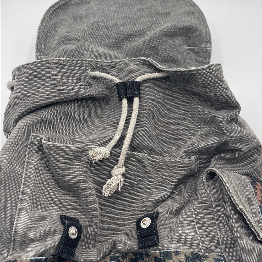 TOMS Charcoal Olive Canvas Backpack with Patterned Straps - Picture 3 of 5